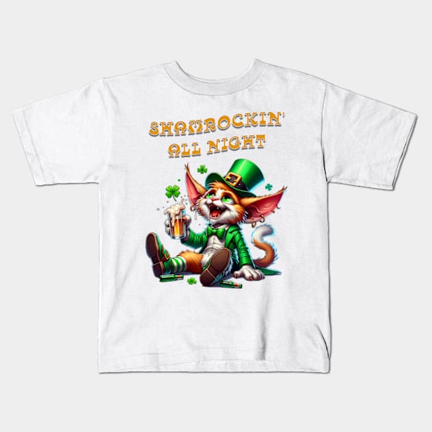 St Patricks day leprechaun cat - Shamrockin‘ all night Kids T-Shirt by BrisaArtPrints